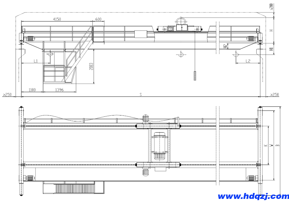 LH型電動雙梁起重機主要尺寸圖紙: LH型電動雙梁起重機主要尺寸圖紙:
